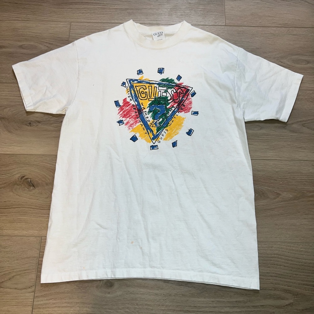 Vintage 1990s Guess USA Single Stitch Paint Splat ORIGINAL Graphic Tee